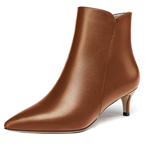 WAYDERNS Women's Matte Zipper Leather Pointed Toe Low Kitten Heel