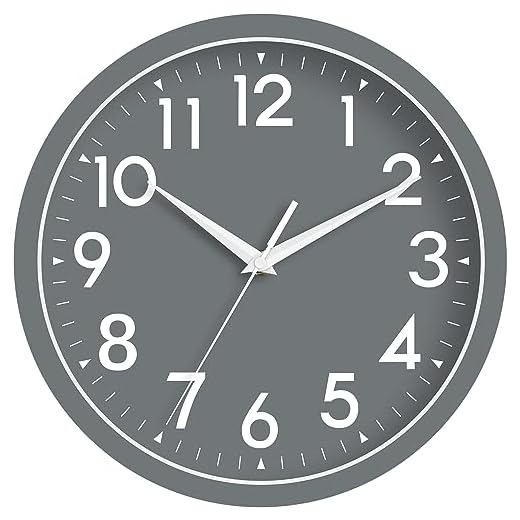 14 Inch Wall Clock, Large Wall Clocks Battery Operated, Big Silent Non-ticking Analog Clock Decorative for Living Room, Office, Kitchen, Outdoor,Classroom, Bedroom, Bathroom, School, Home(Gray)