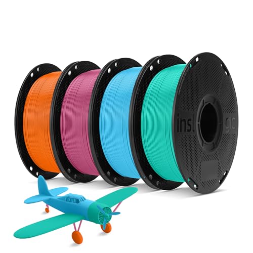 Inslogic PETG Pro Pre-Dried 3D Printer Filament 1.75mm, High-Speed PETG Filament, Stronger Toughness, Compatible with FDM Printers, 1kg×4 Spools (Orange+Pink+Sky Blue+Mint Green)