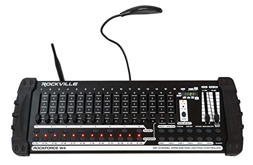 Rockville ROCKFORCE W4 384 Channel Wireless DMX Lighting Controller, MIDI Control, Built-in 2.4GHz Transmitter, Music Triggering, Wide Voltage Input, for DJs and Stage Lighting