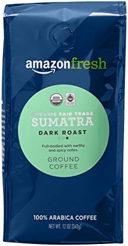 Amazon Fresh Organic Fair Trade Sumatra Ground Coffee, Dark Roast, 12 Ounce
