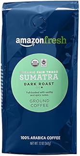 AmazonFresh Organic Fair Trade Sumatra Ground Coffee, Dark Roast, 12 Ounce