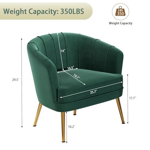 Image of Andeworld Velvet Accent Chair, Barrel Armchair, Green | Velvet Upholstery, Golden Metal Legs, Comfy Barrel Back, Modern Style, Living Room Bedroom Office