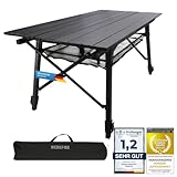 Werkfox Camping-Tisch Klapptisch Klappbarer Multifunktionstisch Mehrzwecktisch; Höhenverstellbarer Falttisch mit aufrollbarer Tischplatte (90x51cm) & Tragetasche; belastbar bis 30kg