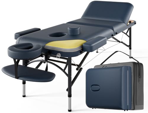 Image of 3 Fold Professional Massage Table Portable Hold Up to 1100LBS Blue
