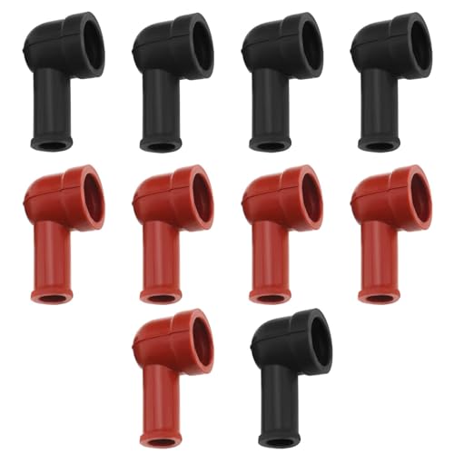 ECSiNG 10 unidades de cubierta protectora de goma aislante para terminales de batería, cubierta aislante de terminal en ángulo, 14 mm x 8 mm, negro y rojo