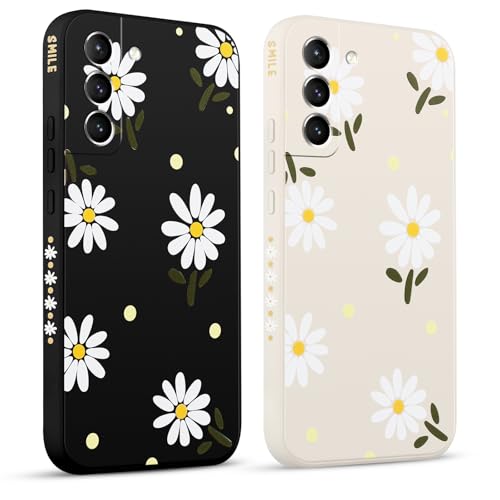 Pnakqil 2 Pezzi Cover per Samsung Galaxy S21 5G 6,2' Fiore Margherita Crisantemo Romantico Disegno Donne Protezione Sottile Anti Fotocamera Silicone TPU Custodia Morbida Antiurto Case