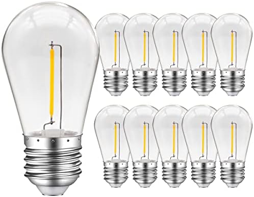 MZYOYO S14 1W E27 LED,E27 LED Vintage Edison Light Bulb,1W LED Filament Lamp,LED Light Bulb E27,for S14 Outdoor LED Fairy Lights,2200K Warm White,Non-Dimmable,for Party,Christmas,Plastic,Pack of 10