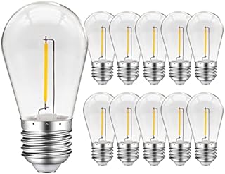 MZYOYO S14 1W E27 LED,E27 LED Vintage Edison Light Bulb,1W LED Filament Lamp,LED Light Bulb E27,for S14 Outdoor LED Fairy Lights,2200K Warm White,Non-Dimmable,for Party,Christmas,Plastic,Pack of 10