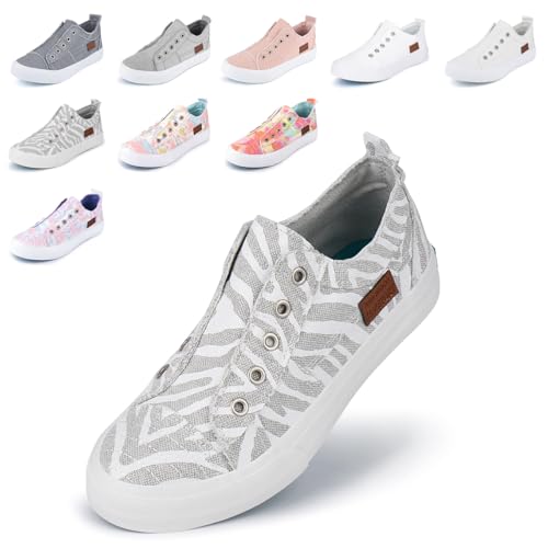 JENN ARDOR Womens Fall Slip On Fashion Sneakers No Laces Comfortable Casual Low Canvas Sneakers Flats Walking Shoes