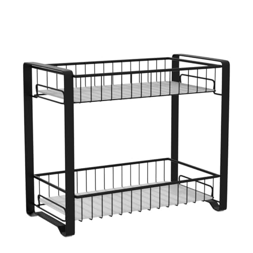 SONGMICS Spice Rack, 2 Tier Metal Kitchen Storage Rack, Spice Rack with Plastic Boards, Non-Slip Feet for Kitchen, Bathroom, Black KCS013B01 - 4