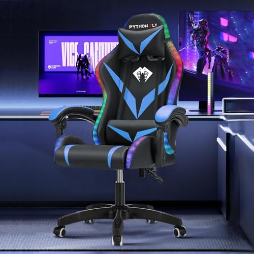 Cadeira Gamer RGB Python Fly com Iluminação Decorativa, Encosto Reclinável,