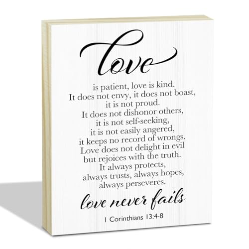 Christian Wall Art Decor, Love is Patient Love is Kind 1 Corinthians 13 Wall Art, Inspirational Wedding Gifts for Couples Wife Husband, Scripture Religious Wood Hanging Sign for Living Room Porch -44