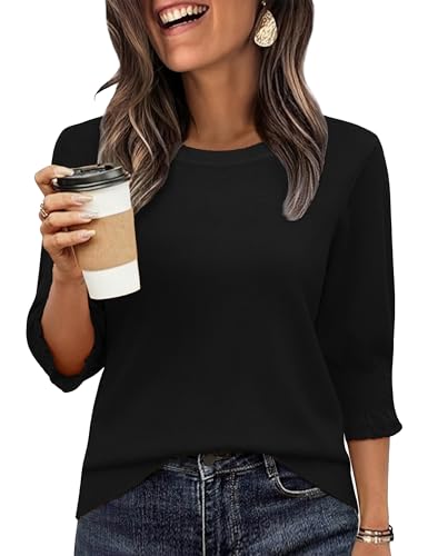 Totatuit 3/4 Length Sleeve Women Sweaters Dressy Crew Neck Loose