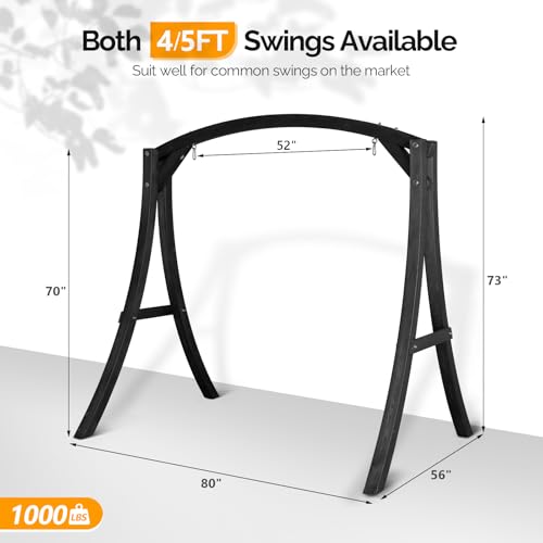 Image of VINGLI 6.7FT Wooden Porch Swing Frame, 1000-lb A-Frame Stand, Black