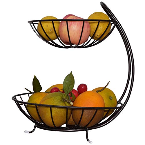 YXUANYZNB 2 Tier Wrought Iron Fruit Basket Etagere Fruit Basket Fruit Basket Fruit Bowl Space Saving Snack Basket Fruit Basket Rack Fruit Bowl Modern for Fruit and Vegetable Snacks