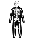 Colorful House Halloween Adult Skeleton oneside Costume Black Jumpsuit Full Zip Hooded Pajamas for...