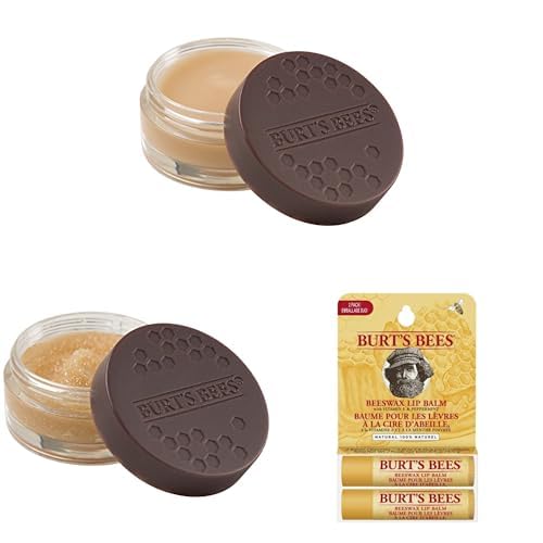 Bundle of Burt's Bees Lip Mask, Overnight Lip Treatment, 7.08g + Burt's Bees Lip Scrub and Exfoliator, 7.08g + Burt's Bees Lip Balms With Beeswax And Vitamin E, Duo Value Pack, 2x4.25g