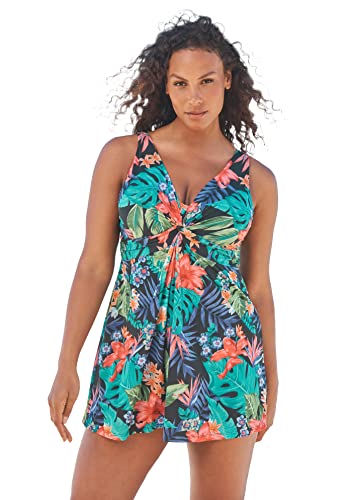 Swimsuits For All Women's Plus Size Twist Front V-Neck Swimdress