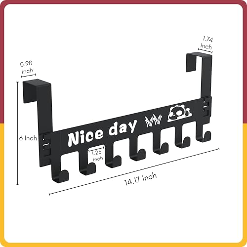 Image of Amiraj Powder-Coated Over Door Organizer, 7-Hook Heavy Duty, No-Drill Hanger for Bathroom, Bedroom & Kitchen (Black, Pack of 1)