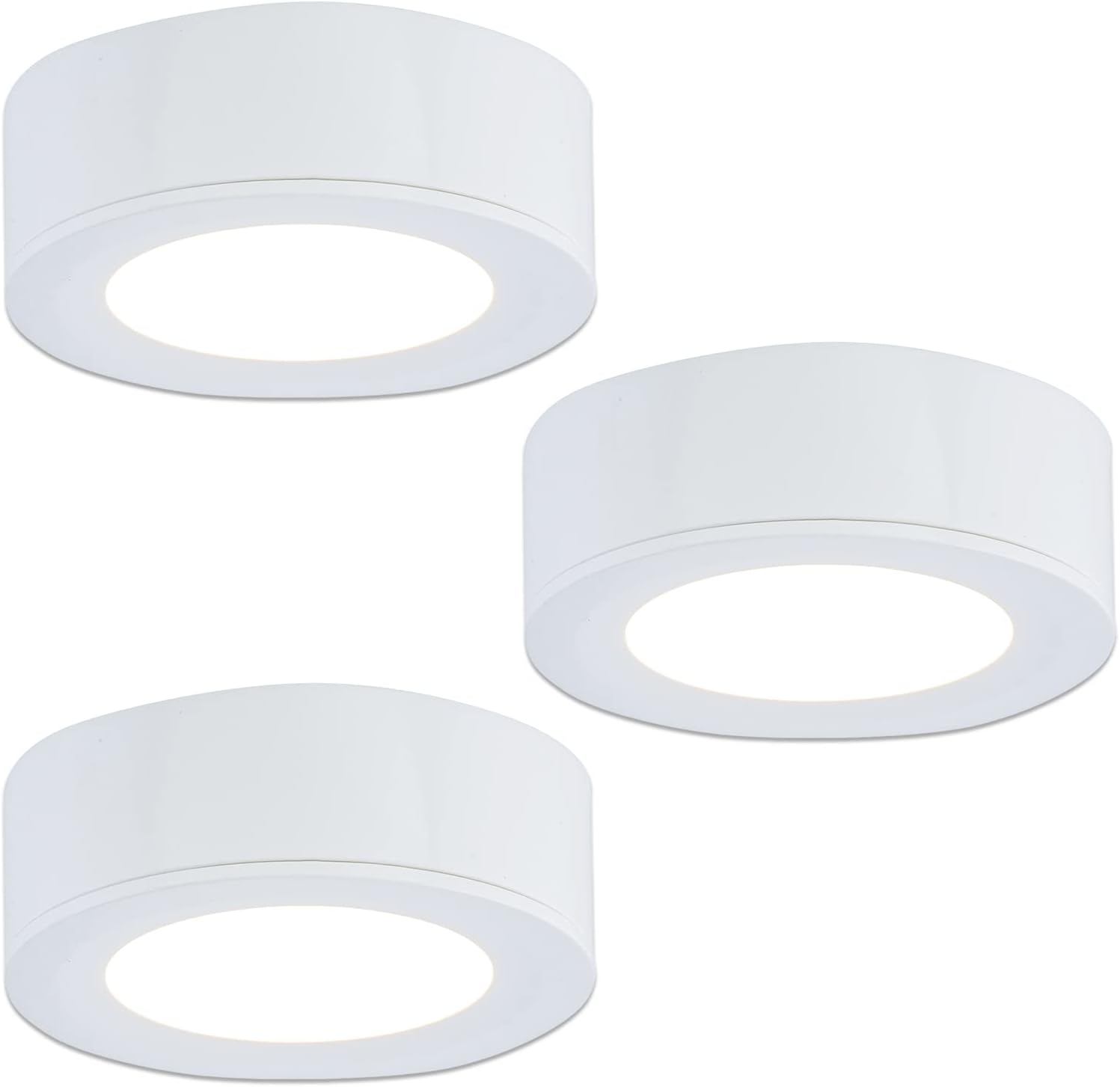 LUMILAND Wired LED Puck Lights 120V (2.7Wx3) Plug-in Lighting Warm White, LED Cabinet Light for Kitchen Can Be Surface Mount or Recess Mount, White