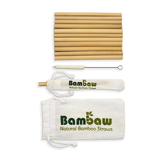 Pajitas de Bambú | Pajitas Reutilizables | Fabricadas en Bali | Pack 12 Pajitas Biodegradables | Pajitas Cócteles | Pajitas Largas | Incluye Cepillo de Limpieza y Bolsa de Jute | Bambaw (13 cm)