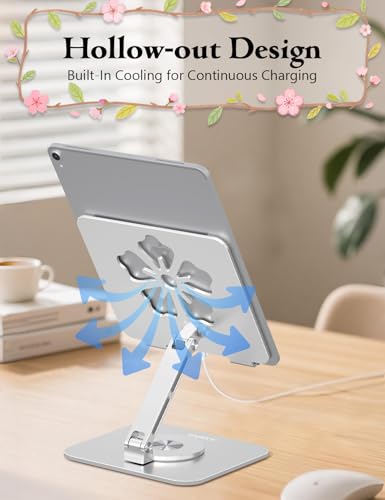 Image of Rotating Tablet Stand for Desk, Aluminum Office Desk Accessories for Women Moms iPad Gifts Home Office Portable Monitor Stand for iPad, Compatible with iPad Pro, Air, Kindle, 4-12.9 inch,Silver