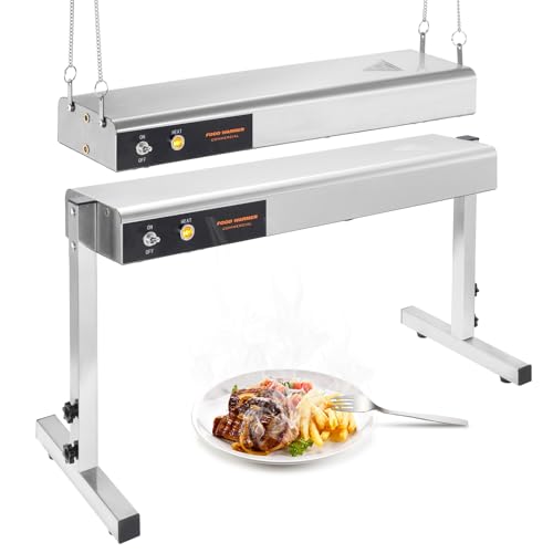 24 Inch Food Heat Lamp Strip Commercial Food Heating Warmer Lights Hanging Overhead Stainless Steel with Cord for Food Restaurant Buffet Catering Kitchen 500W/110V