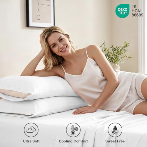 MCO 4 Piece King Size Sheets Set, Breathable & Cooling King Sheet Set-White | Hotel Luxury Bed Sheets for Women & Men, 16'' Deep Pockets, Non Pop Off, Ultra Soft and Wrinkle Free, Oeko-Tex Bed Sheet Set - image 4