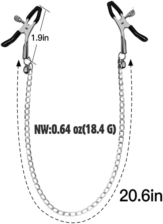 BDSM Nipple Clamps Adult Sex Toys, Nipple Toys BDSM Toys Tension Adjustable Metal Clamps with 4 Replacement Rubber Sleeves, Nipple Clips SM Sex Bondage kit Breast Stimulation Nipple Toy