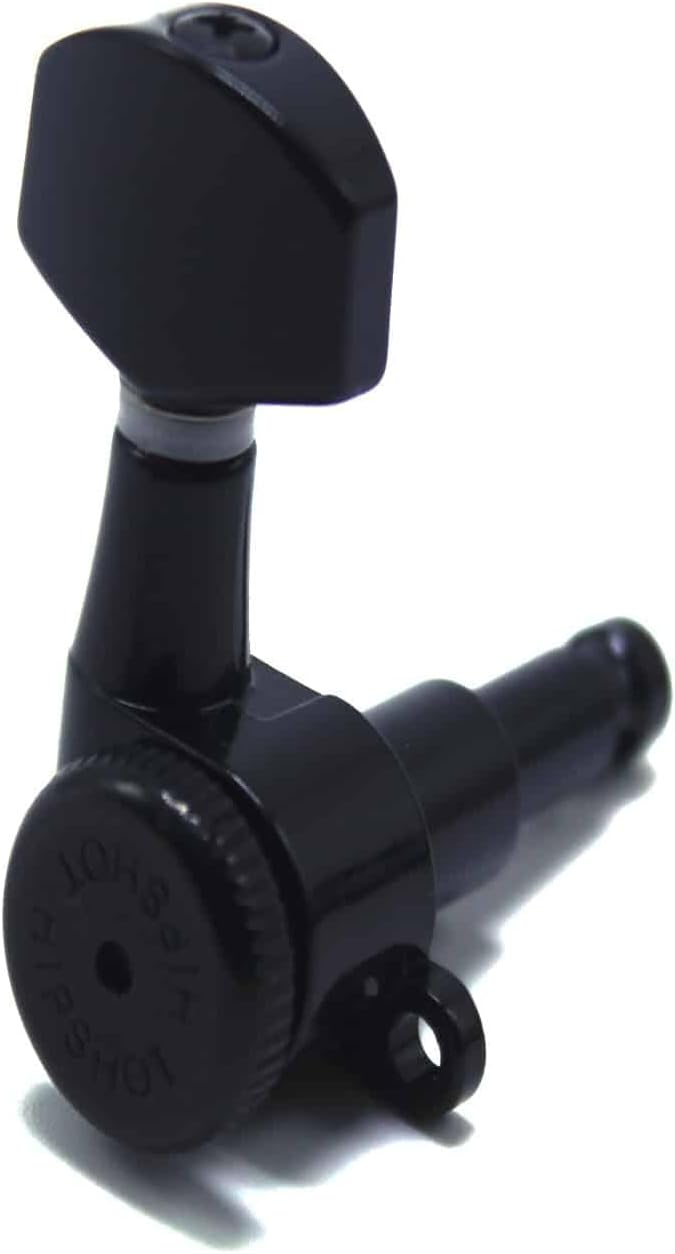 Hipshot Grip-Lock Vintage 6 Inline Bass Side Staggered Closed 8.5mm Tuners with Universal Mounting Plate, Black