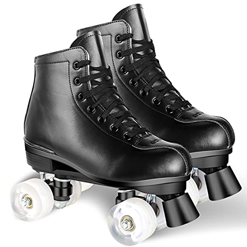 Perzcare Roller Skate Shoes for Women&Men Classic PU Leather High-top Double-Row Roller Skates for Beginner, Professional Indoor Outdoor Four-Wheel Shiny Roller Skates for Girls Unisex