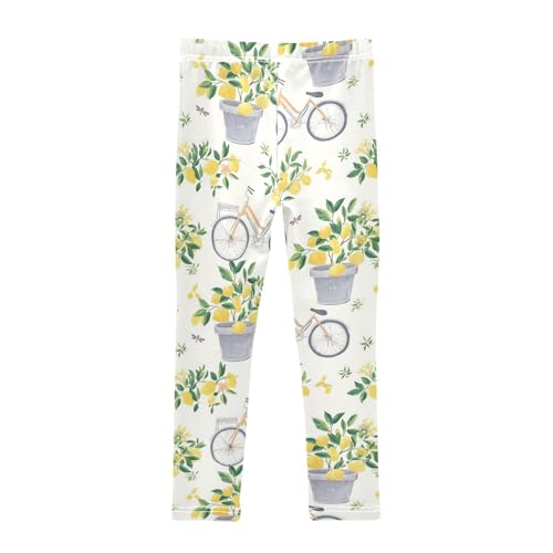 Gray Bicycles Girls' Leggings Toddler Doodles Lemon Trees Kids Yoga Pants Dance Active Tights 4T2