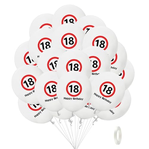 Affivia Luftballon 18 Geburtstag Deko,20 Stk Deko 18. Geburtstag Junge Mädchen Verkehrsschild Luftballons,Deko 18. Geburtstage Jungen Ballons Weiß Rot,Happy Birthday 18 Ballon,Geburtstagsdeko 18 Jahre