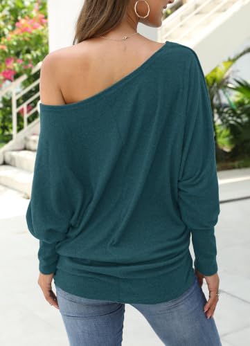 Image of Aifer Women's Off The Shoulder Tops Sexy Long Sleeve Shirts Oversized Fashion Casual Batwing Sweaters Pullover Tunic Tops