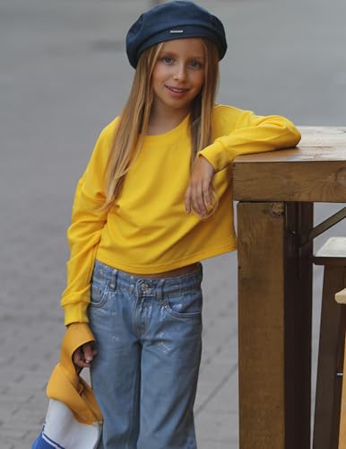 Image of Arshiner Girls Crop Tops Kids Long Sleeve Pullover Sweatshirts Girls Cropped Crewneck Sweatshirt for Teen Girl