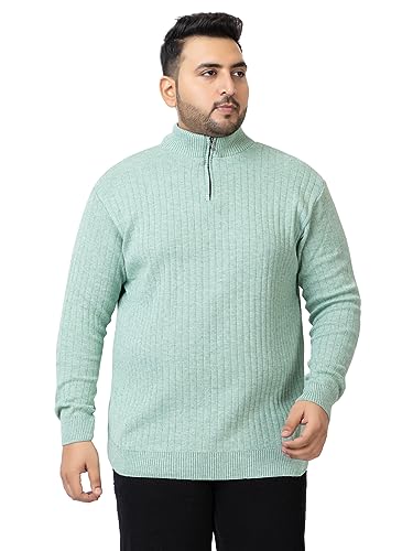 Image of Kvetoo Plus Size Men High Neck Zipper Full Sleeve Woolen Winter Sweater