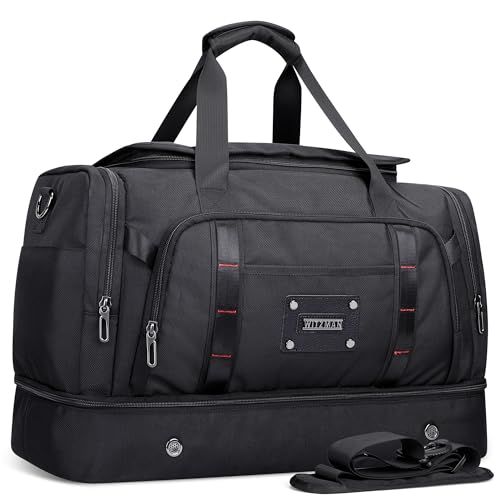 WITZMAN Travel Duffle Bag for Men 55L Large Carry-on Overnight Weekend Bags with Shoe Compartment Duffel Bag for Airplane(B720 Black)