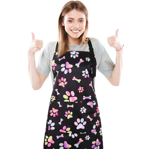 Xlsxexcl Dog Grooming Waterproof Apron With 2 Pockets, Cute Puppy Pets Apron, Adjustable Painting Gardening Cooking Gift For Men Women (Gradient Colorful)