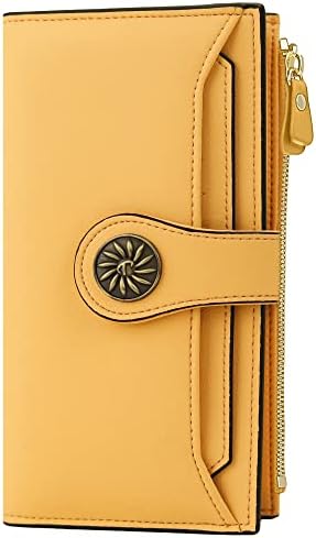 Travelambo Womens RFID Blocking Large Capacity Luxury Waxed Genuine Leather Clutch Wallet Multi Card Organizer (ReNapa Yellow)