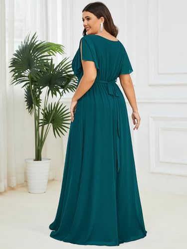 Image of Ever-Pretty Plus Women's Chiffon Bridesmaid Dress A-Line Empire Waist Floor Length Plus Size Formal Wedding Guest Dresses