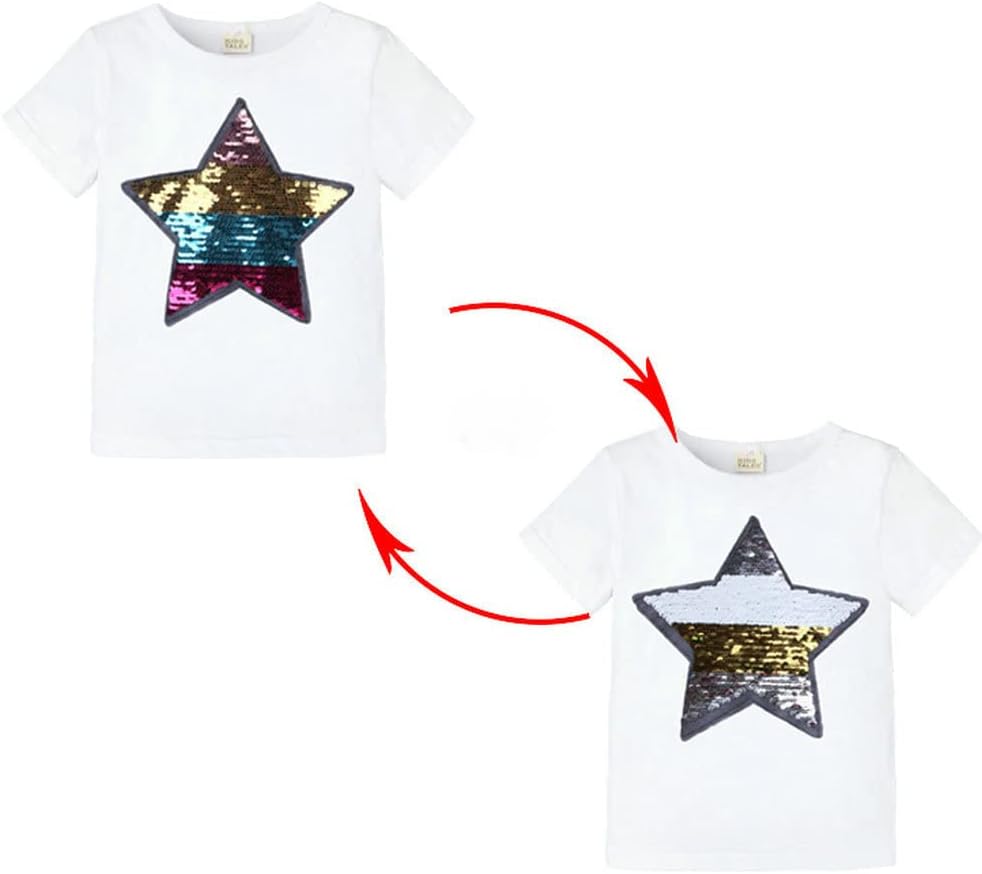 Toddler Little Kids Baby Boys Girls Magic Flip Sequins Tshirt Short Sleeve Crew Neck Pullover Tees Tops