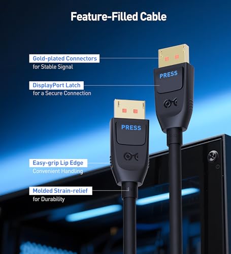 [Certyfikat VESA] Cable Matters kabel DisplayPort 2.1 80 Gb/s (DP80) – 2 m, Kabel DP80, 16K@60Hz, 8K@240Hz, 4K@240Hz, FreeSync, G-SYNC, HDR do monitora gamingowego/PC, RTX 4080/4090, RX 7900, czarny