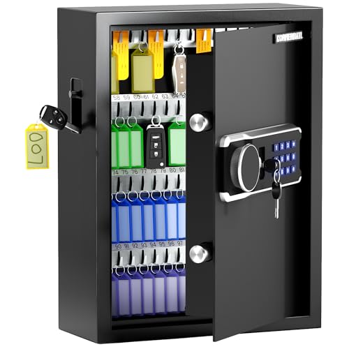 KornerBatl Heavy Duty 103 Position Electronic Key Lock Box with Anti-Theft Deposit Key Slot & Key Out Tags, Key Box Wall Mount with Code for Home Office