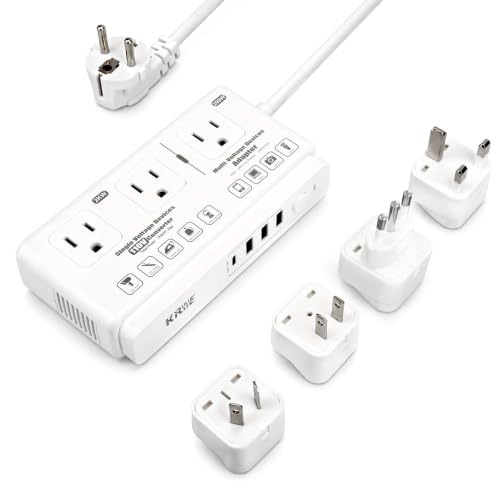 Image of 220v to 110v Travel Voltage Converter: International Universal Voltage Converter US to Europe Power Strip Plug Transformer - 2000W Electric Hair Dryer Step Down Outlet Converters for European UK EU