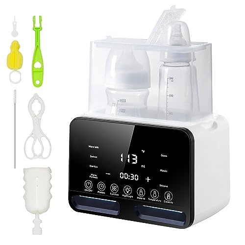Flaschenwärmer Baby 9 in 1 Sterilisator für Babyflaschen - Babykostwärmer mit Temperatur - für 2 Flaschen mit LCD Display BPA-freier Fast Babynahrungsheizung Auftauen Voreinstellungen (Doppelflasche)