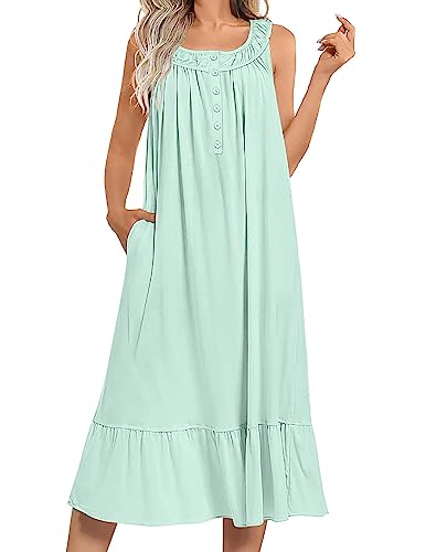 Image of Ekouaer Women's Nightgowns Long Sleeveless Night gown with Pockets Soft Ladies Nightdress