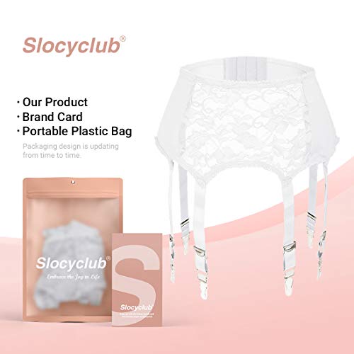 Slocyclub Women Garter Belt with 6 Straps Metal Clip Suspender for Stockings/Lingerie(White) Large