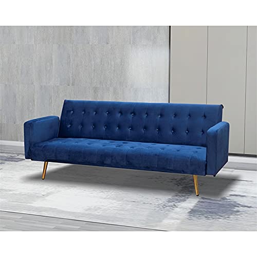Bowery Hill Mid Century Convertible Sofa Couch For Living Room, Button Tufted Velvet Sofa Bed For Small Apartment, Modern Futon Couch In Navy Blue #TOP1