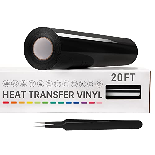 VinylRus Heat Transfer Vinyl-12” x 20ft Black Iron on Vinyl Roll for...
